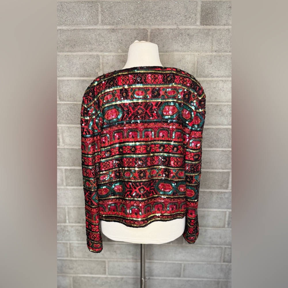 Vintage Papell Boutique Evening Beaded Sequin Jacket Bolero Red Art Deco Glam - Picture 3 of 9